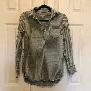 Merona | Blue Green Striped Lined Long Sleeve Half Button Shirt XS